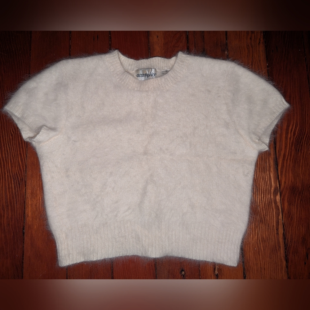Accomplice Angora White Crop Top Sweater L Clueless 90s
